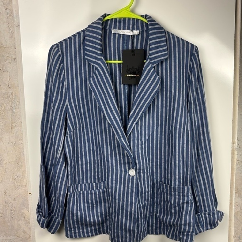 Lauren Vidal striped linen blazer sz S